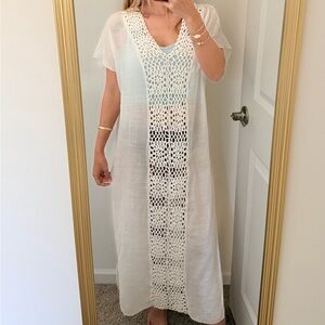 White Crochet Panel Maxi Cover-Up Dress